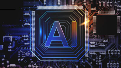 AI technology microchip background futuristic innovation technology remix
