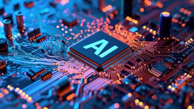AI. Circuit board. Technology background, Central Computer Processors CPU concept..